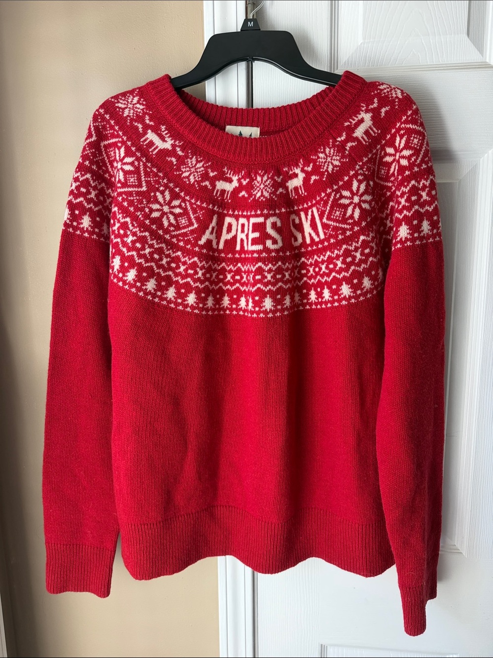 Kiel James Patrick Red and White 'APRES SKI' Fair Isle Crewneck Sweater